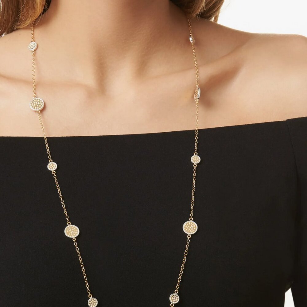Authentic Anna Beck Long Multi Disc Station Necklace (Two tone)